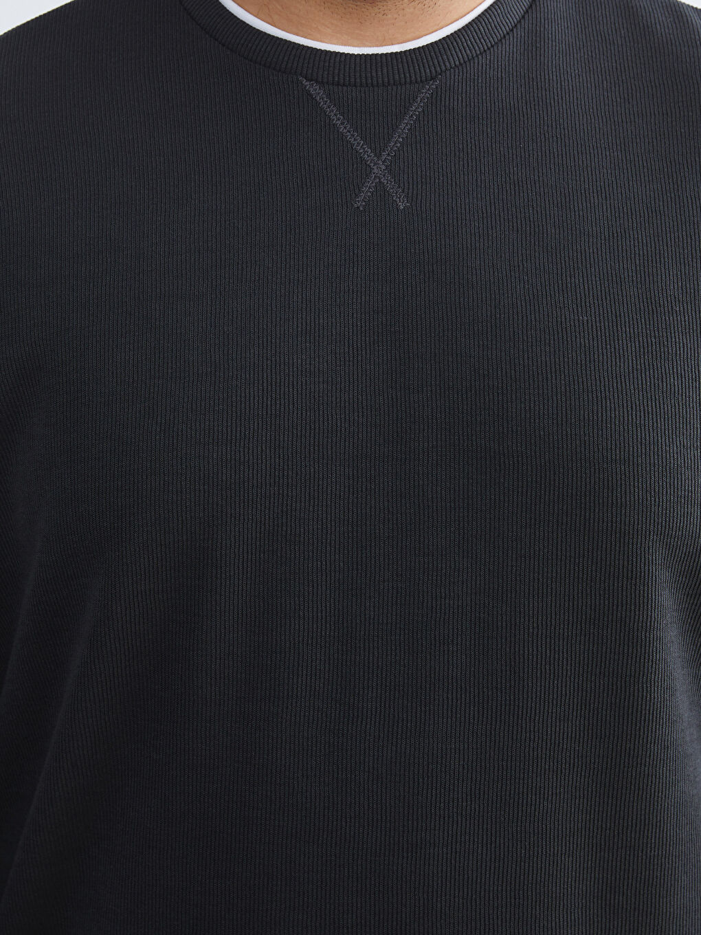 Antrasit Büyük Beden Bisiklet Yaka Erkek Sweatshirt-2