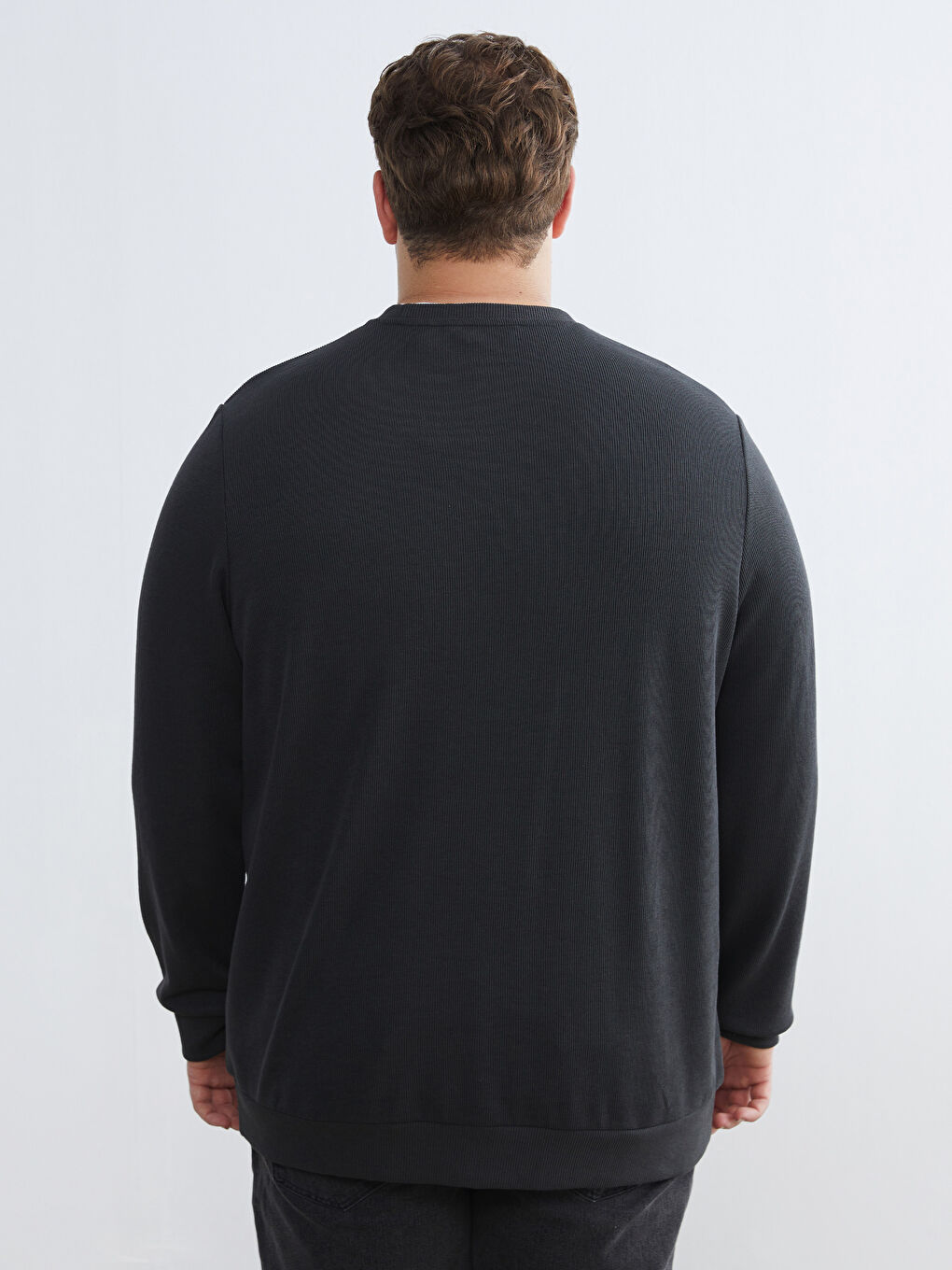 Antrasit Büyük Beden Bisiklet Yaka Erkek Sweatshirt-3