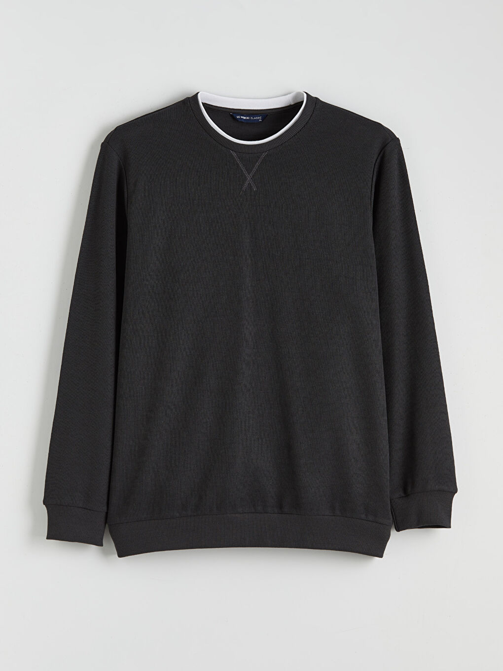 Antrasit Büyük Beden Bisiklet Yaka Erkek Sweatshirt-4