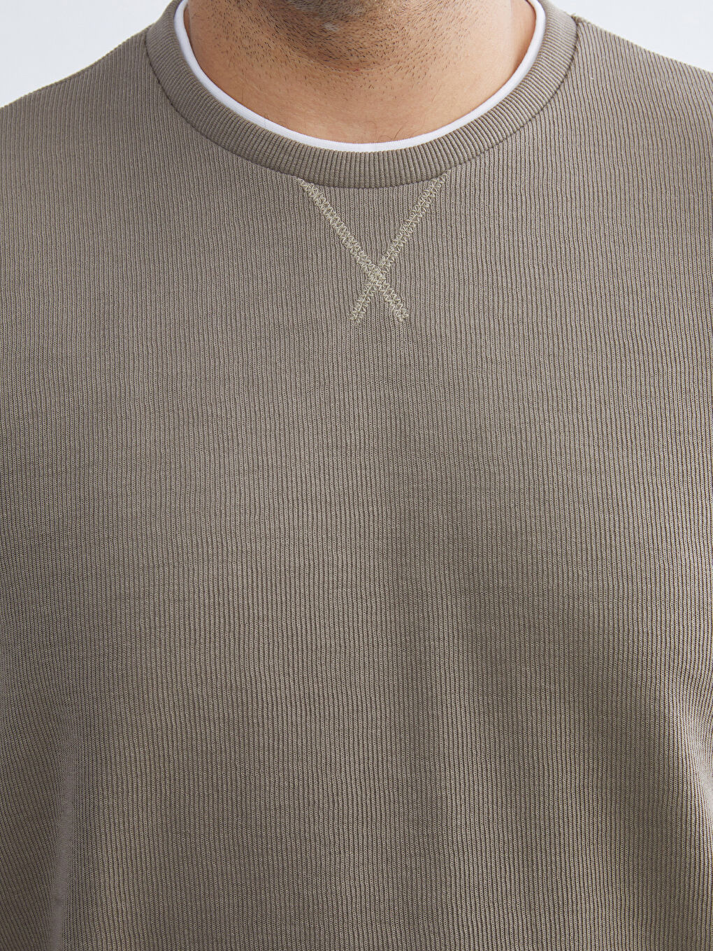 Kahverengi Büyük Beden Bisiklet Yaka Erkek Sweatshirt-2