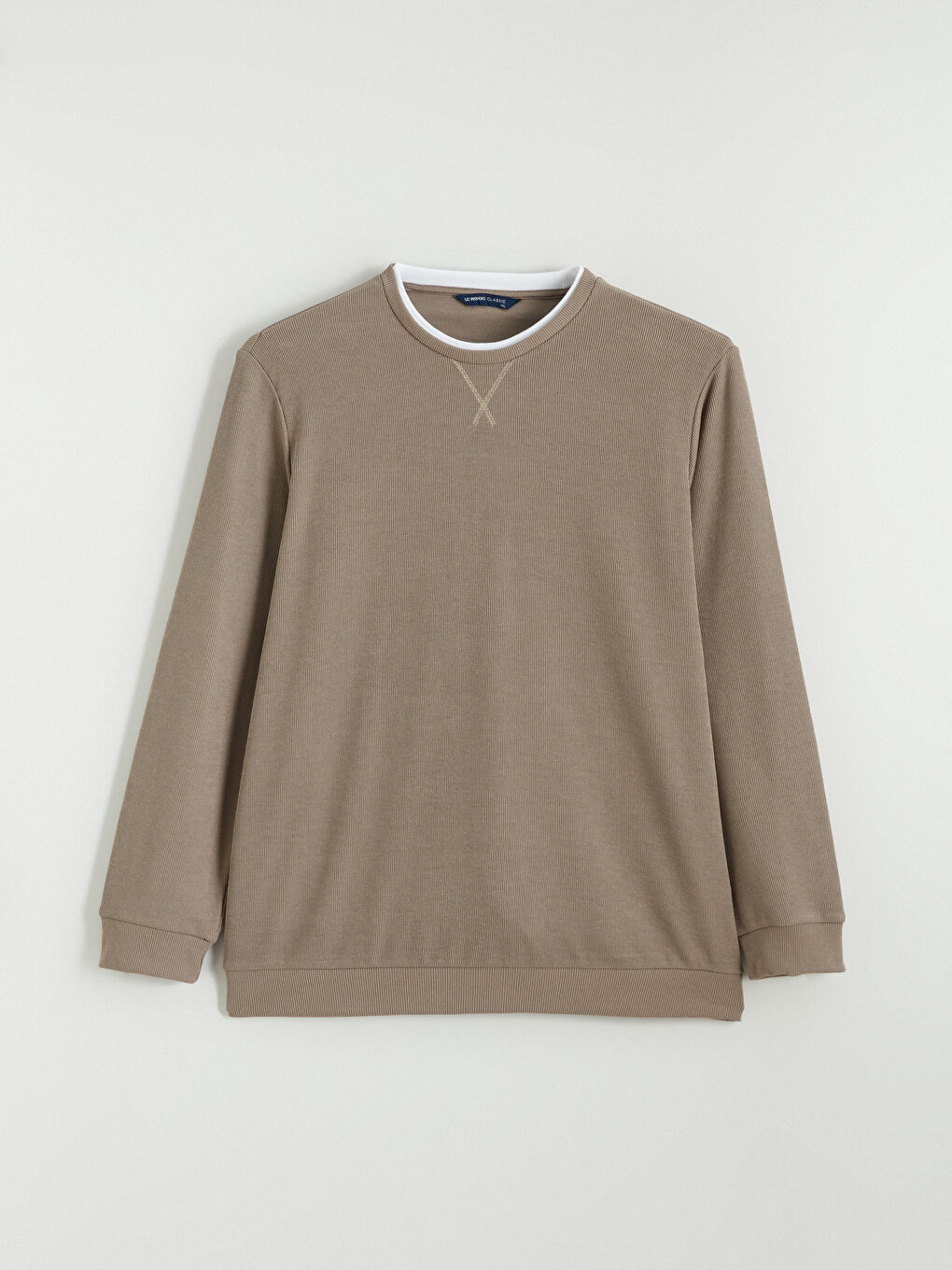 Kahverengi Büyük Beden Bisiklet Yaka Erkek Sweatshirt-4