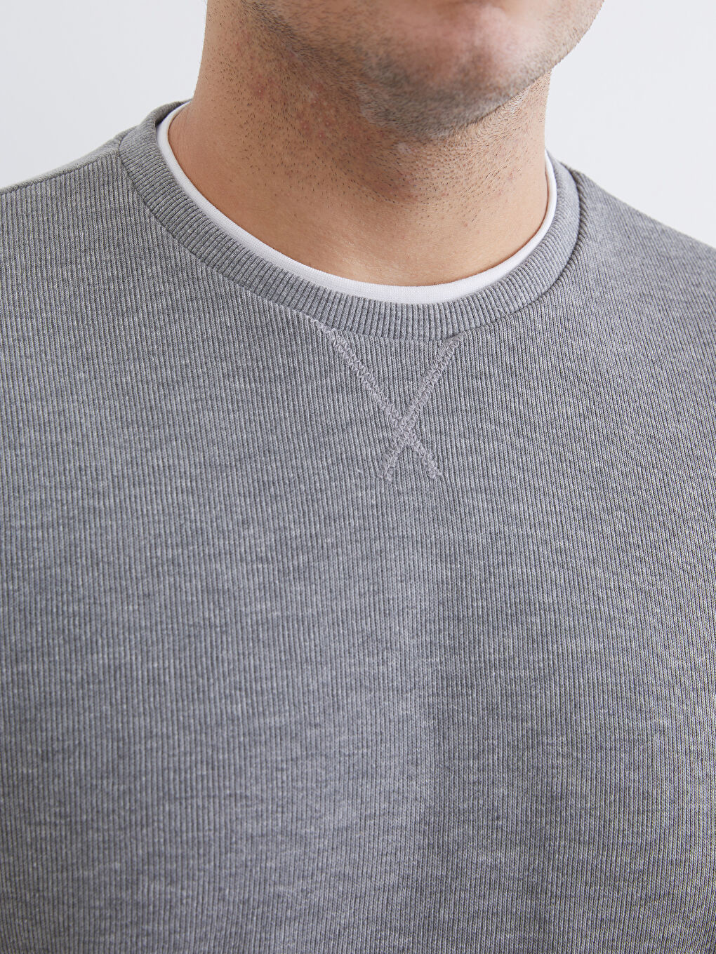 Gri Büyük Beden Bisiklet Yaka Erkek Sweatshirt-2