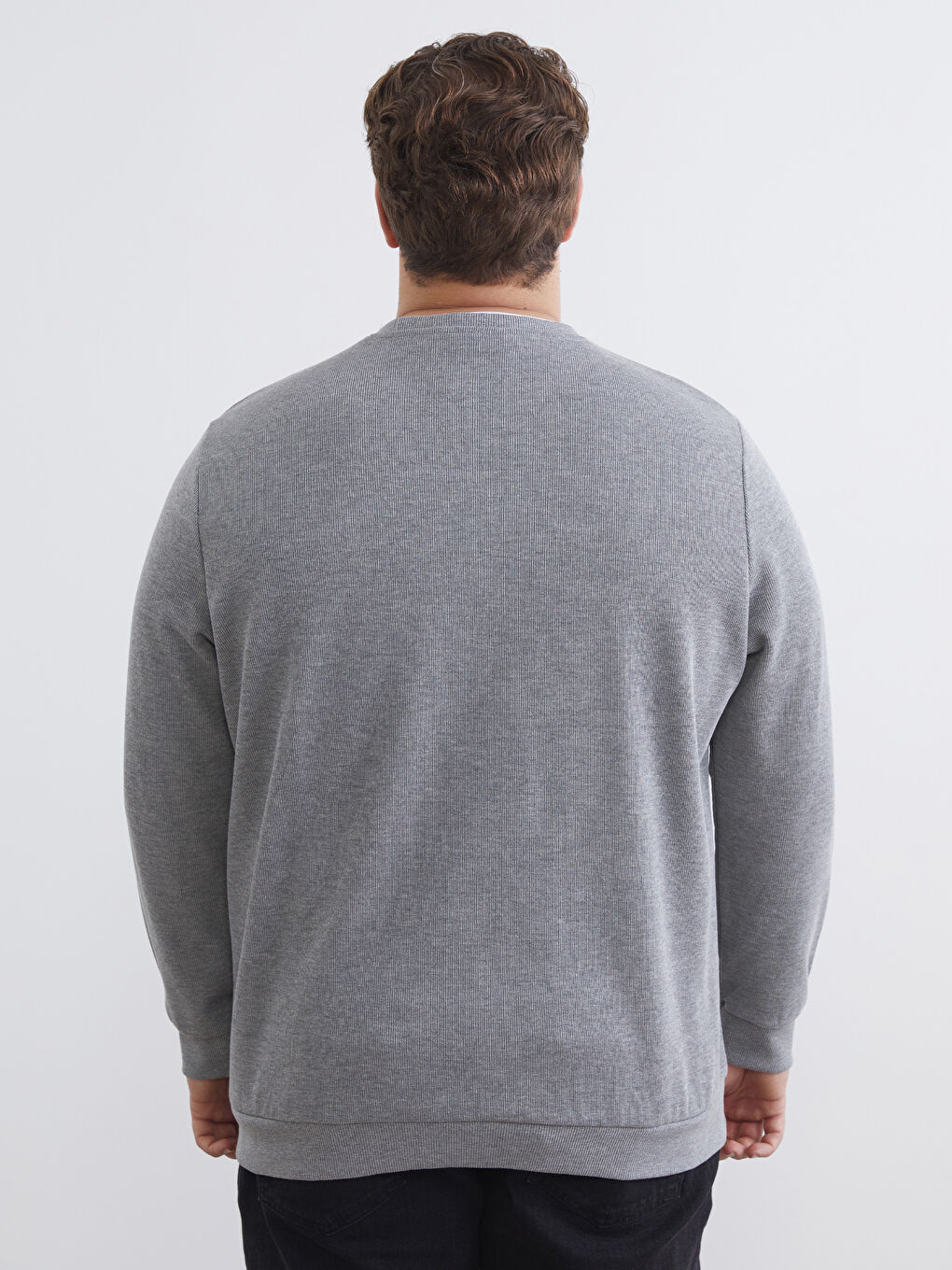 Gri Büyük Beden Bisiklet Yaka Erkek Sweatshirt-3