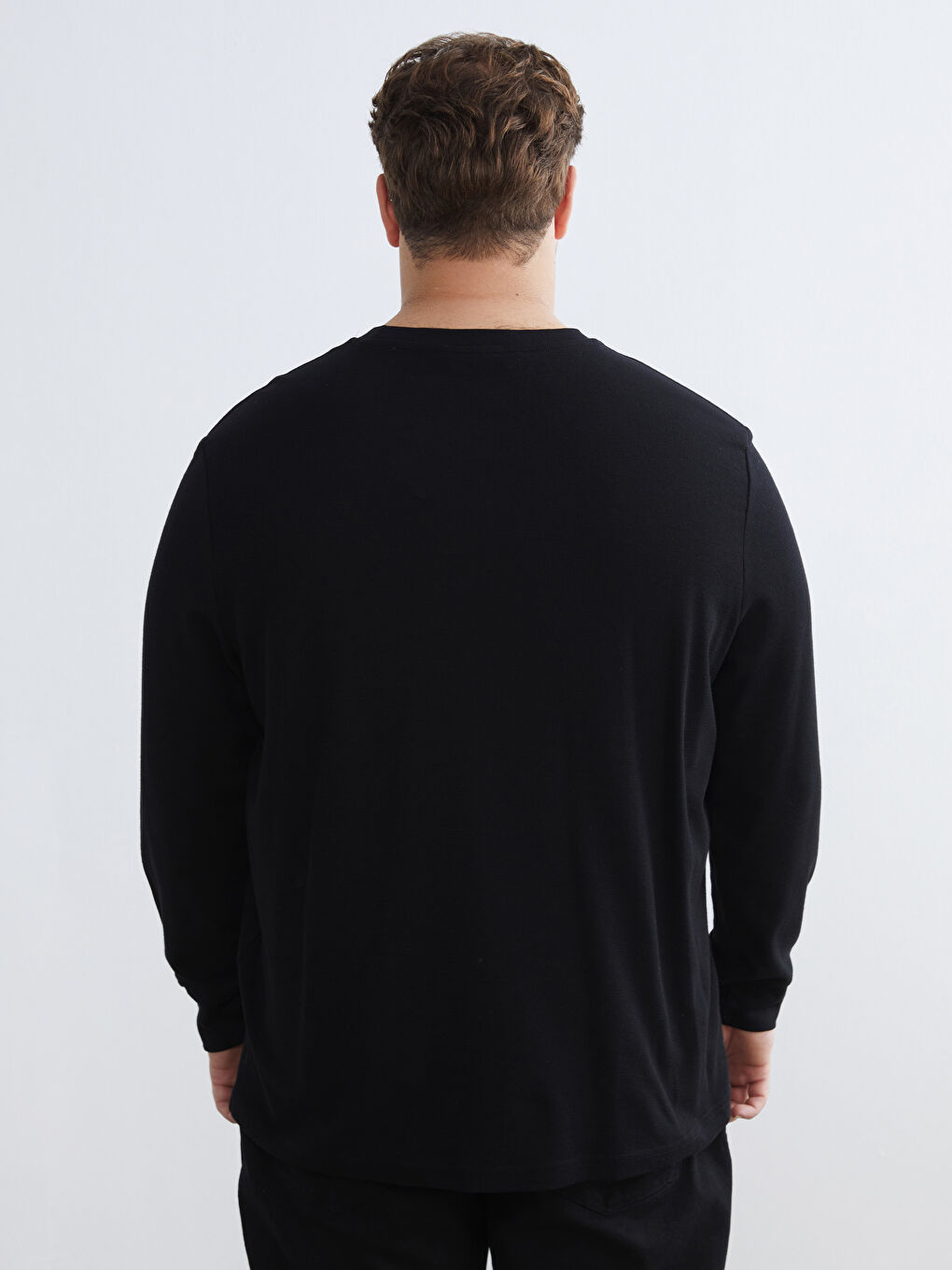 Siyah Büyük Beden Bisiklet Yaka Erkek Sweatshirt-3