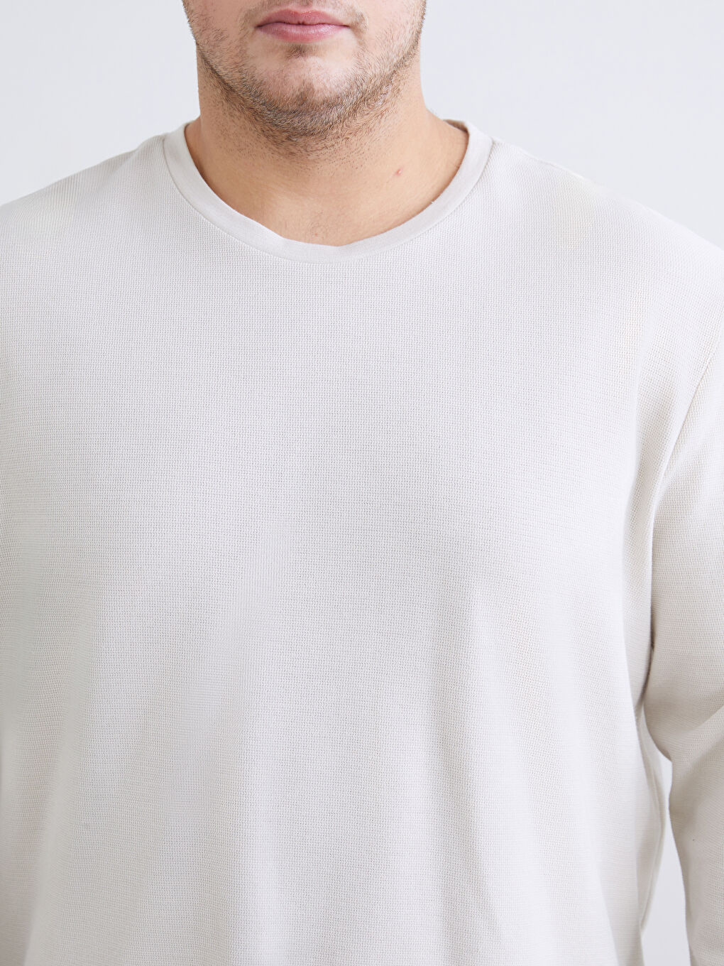 Bej Büyük Beden Bisiklet Yaka Erkek Sweatshirt-2