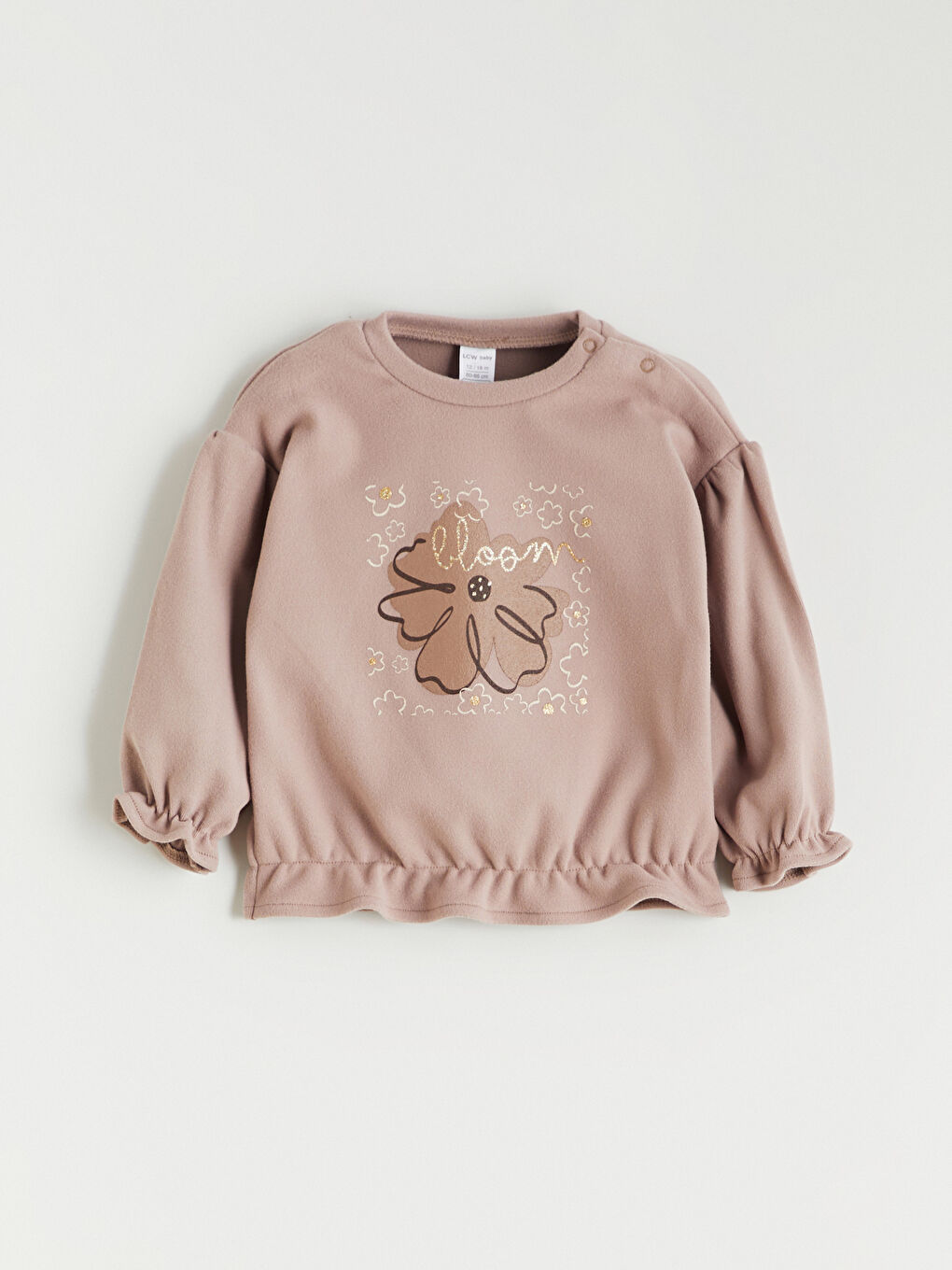 Kahverengi Çiçek Baskılı Fırfırlı Kız Bebek Sweatshirt ve Eşofman Altı-1