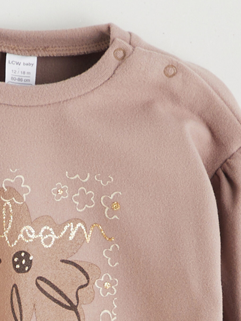 Kahverengi Çiçek Baskılı Fırfırlı Kız Bebek Sweatshirt ve Eşofman Altı-3