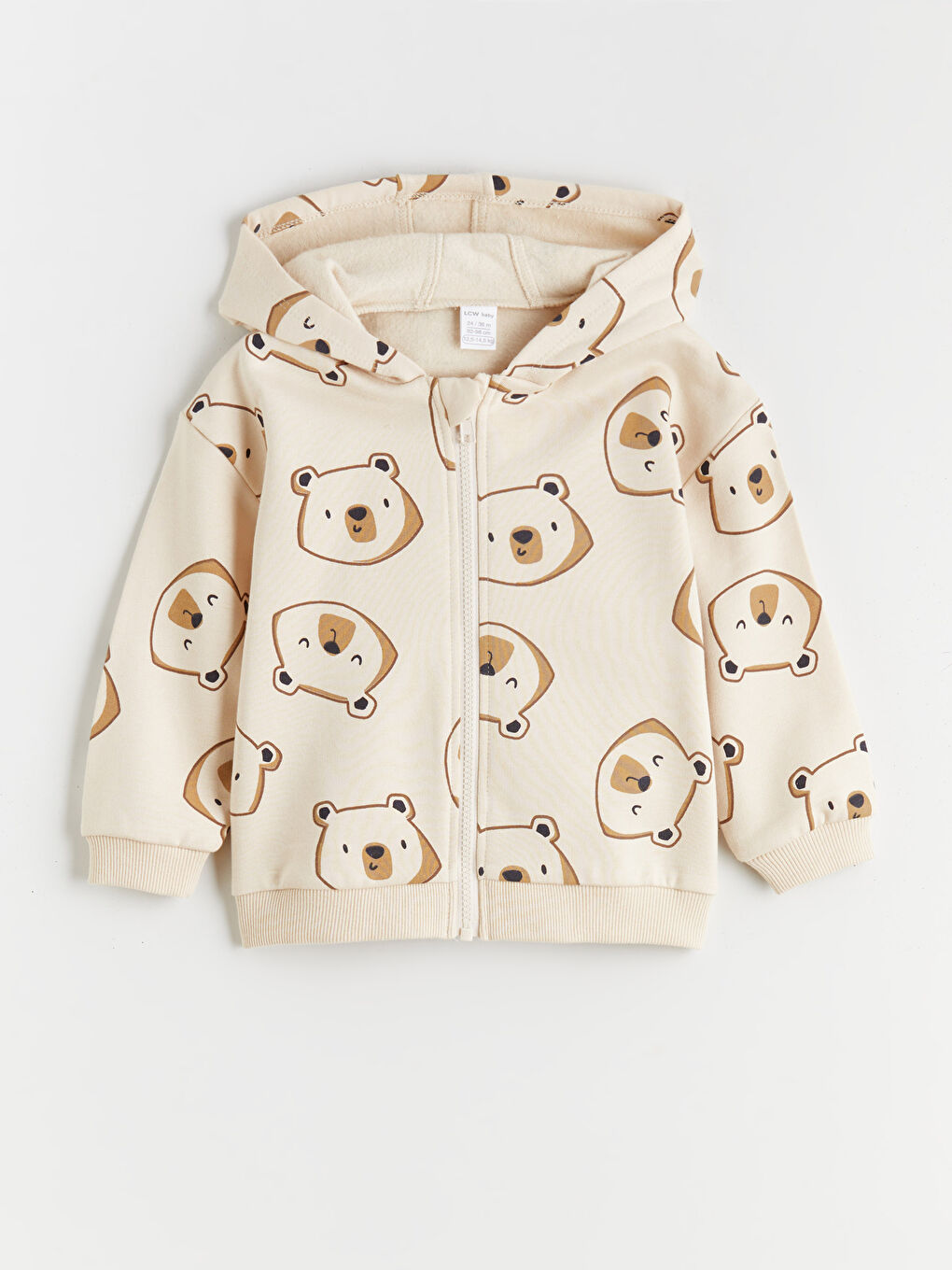 Ekru Ayıcık Baskılı Erkek Çocuk Hırka ve Pantolon-1