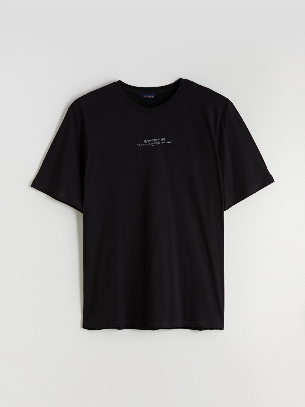 Siyah Büyük Beden Bisiklet Yaka Baskılı Penye Erkek Tişört-5