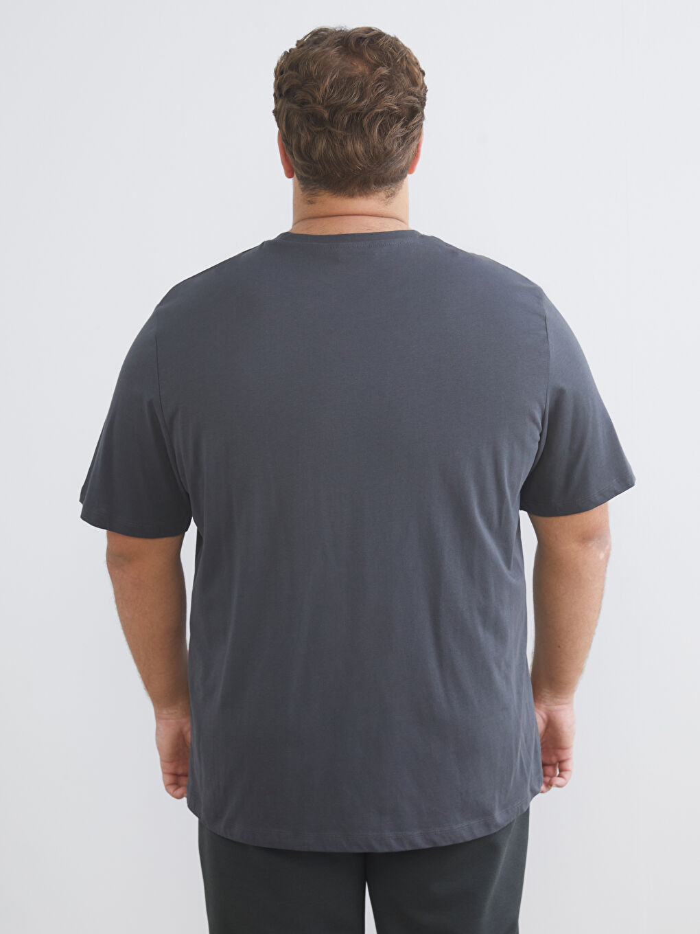 Antrasit Büyük Beden Bisiklet Yaka Baskılı Penye Erkek Tişört-3