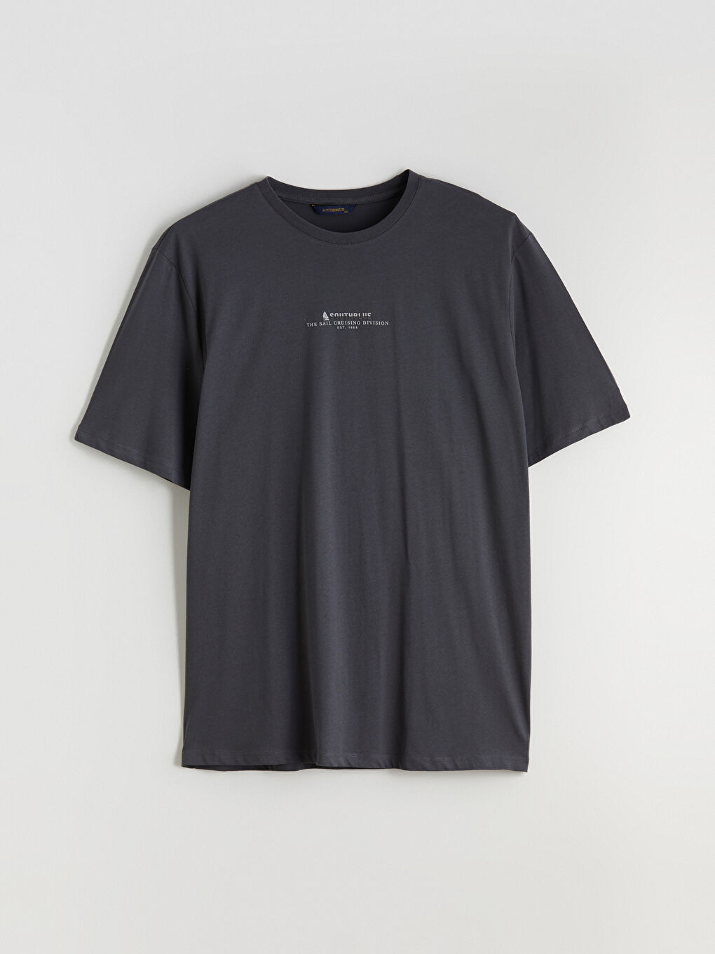 Antrasit Büyük Beden Bisiklet Yaka Baskılı Penye Erkek Tişört-4