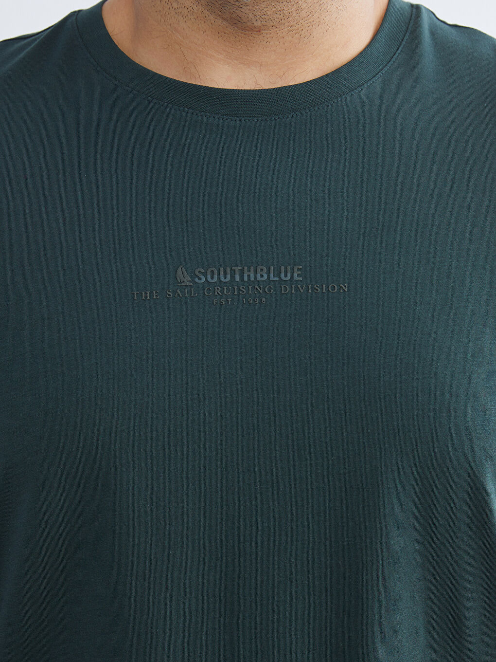 Yeşil Büyük Beden Bisiklet Yaka Baskılı Penye Erkek Tişört-2