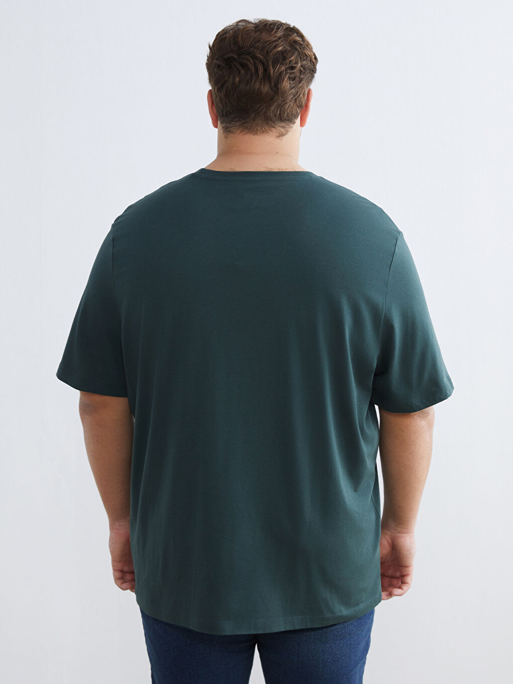 Yeşil Büyük Beden Bisiklet Yaka Baskılı Penye Erkek Tişört-3