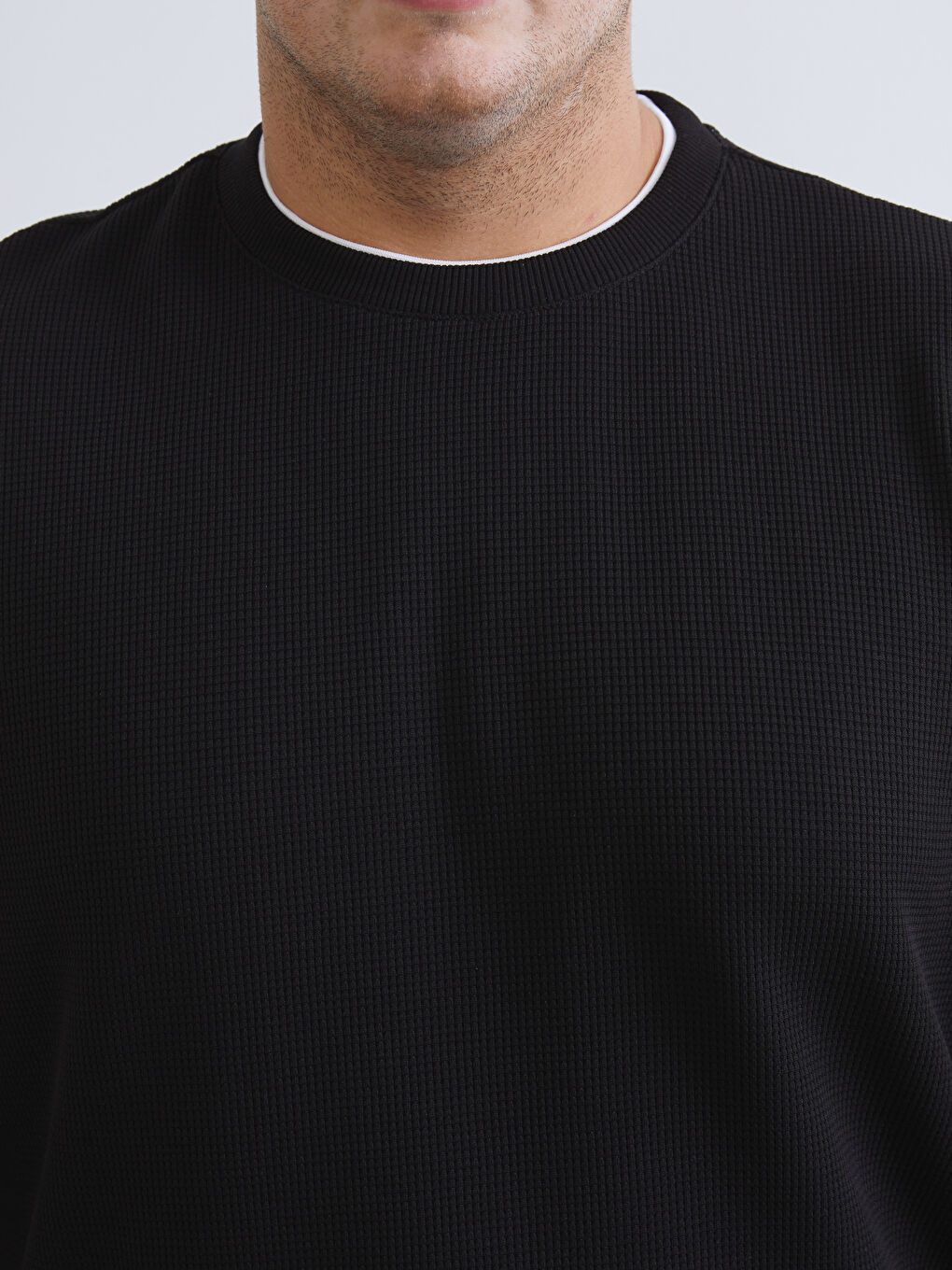 Siyah Büyük Beden Bisiklet Yaka Erkek Sweatshirt-2