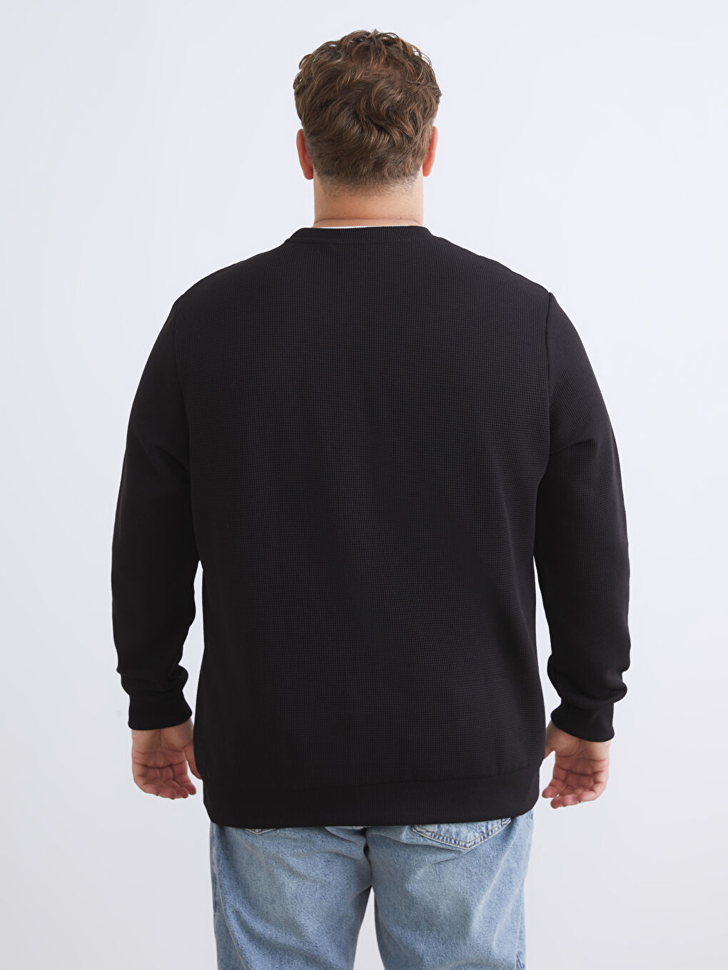 Siyah Büyük Beden Bisiklet Yaka Erkek Sweatshirt-3