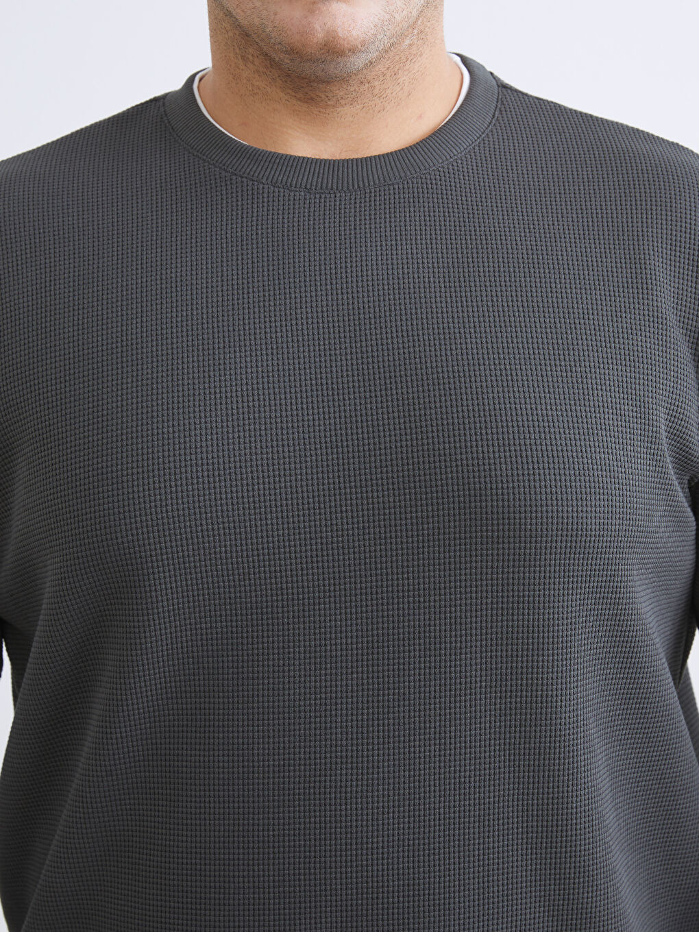 Antrasit Büyük Beden Bisiklet Yaka Erkek Sweatshirt-2