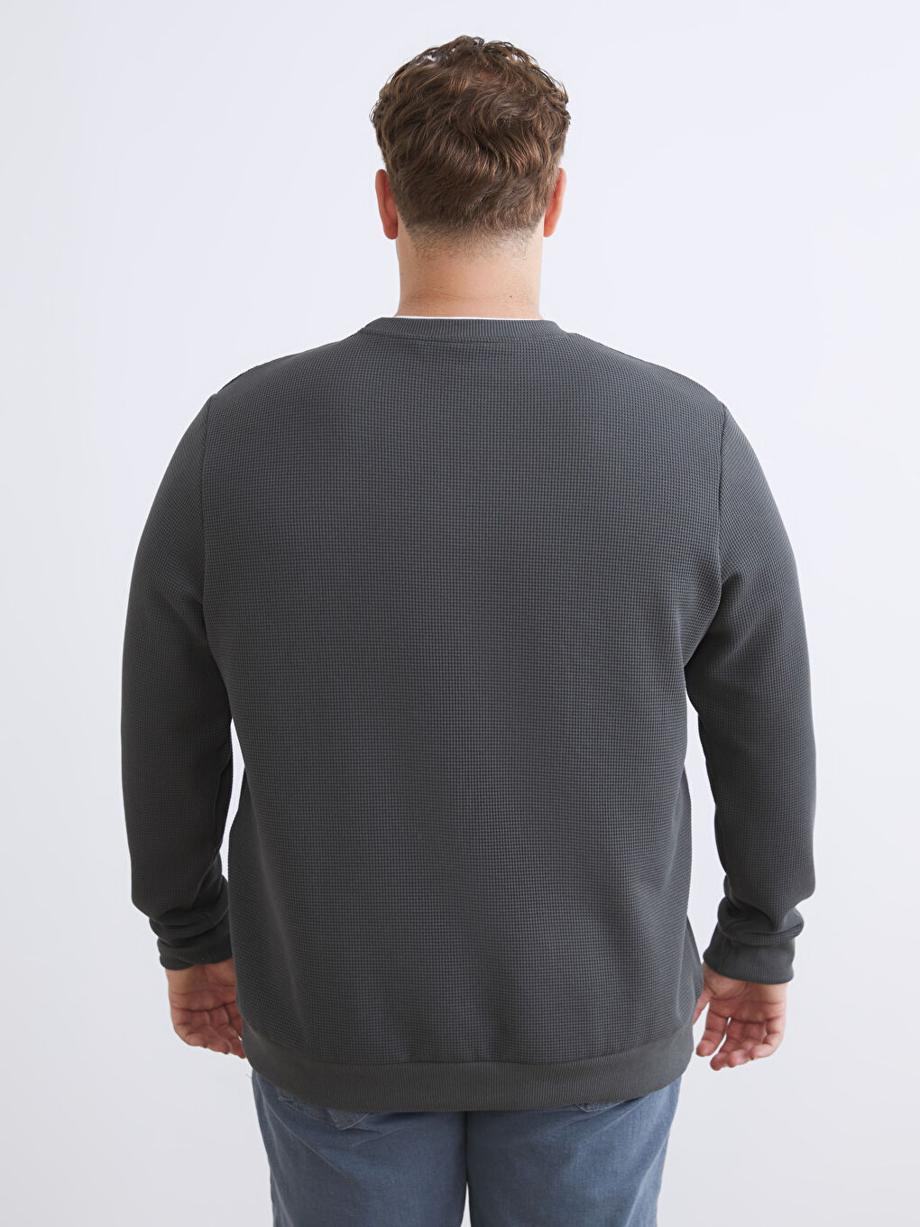 Antrasit Büyük Beden Bisiklet Yaka Erkek Sweatshirt-3