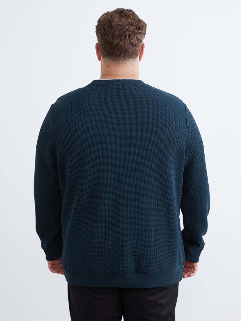 Yeşil Büyük Beden Bisiklet Yaka Erkek Sweatshirt-3