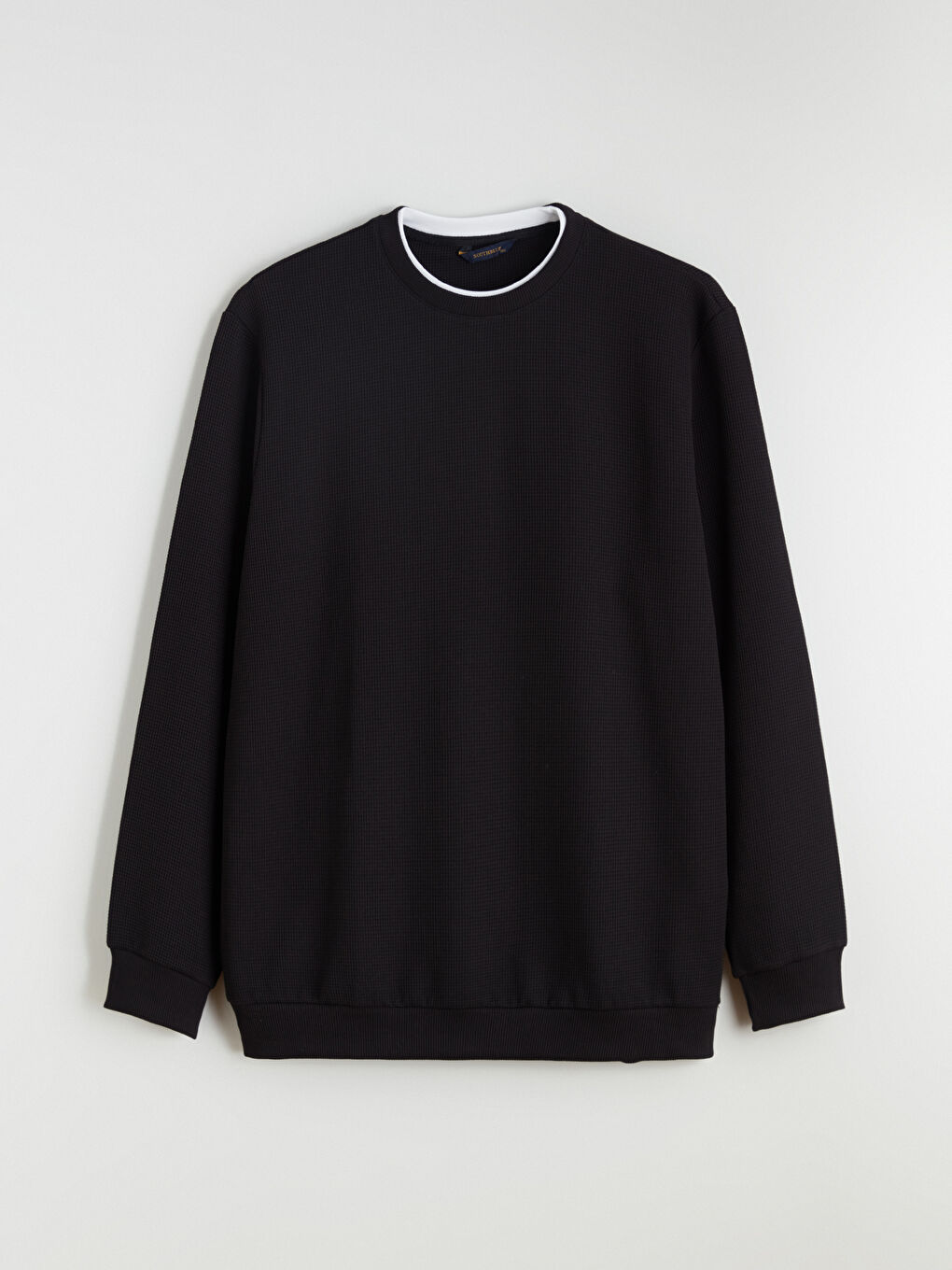 Siyah Büyük Beden Bisiklet Yaka Erkek Sweatshirt-4