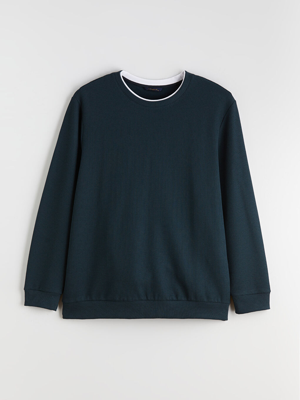 Yeşil Büyük Beden Bisiklet Yaka Erkek Sweatshirt-4