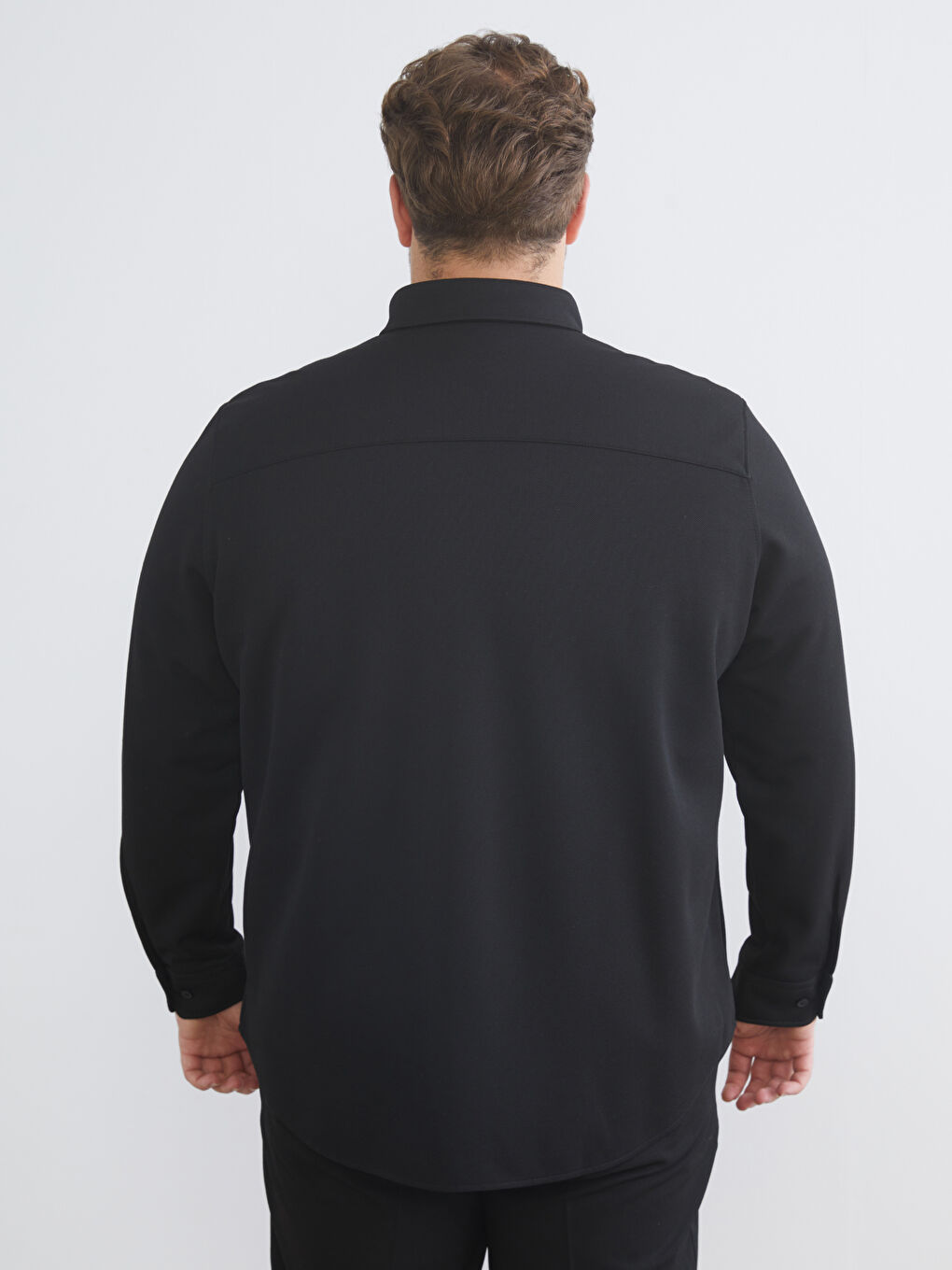 Siyah Büyük Beden Regular Fit Uzun Kollu Erkek Gömlek-4