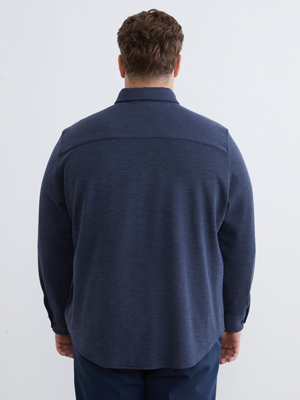 Lacivert Büyük Beden Regular Fit Uzun Kollu Erkek Gömlek-6