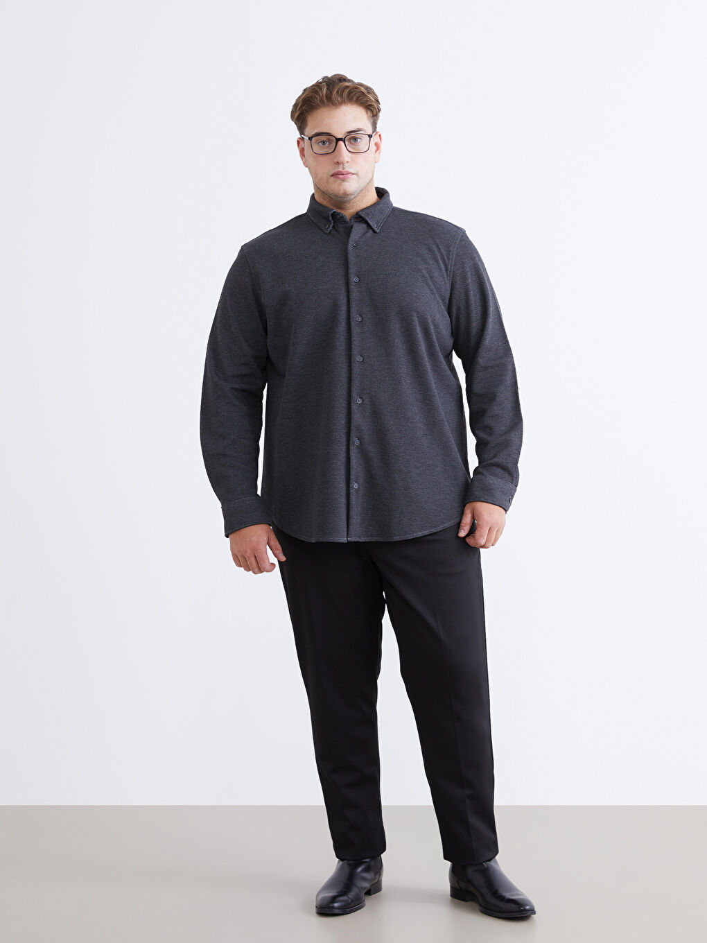 Antrasit Büyük Beden Regular Fit Uzun Kollu Erkek Gömlek-1