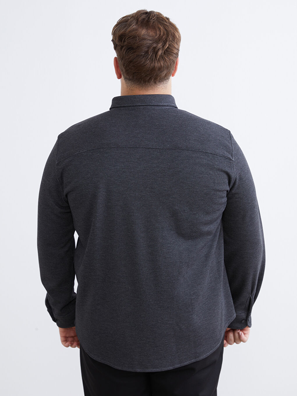 Antrasit Büyük Beden Regular Fit Uzun Kollu Erkek Gömlek-3