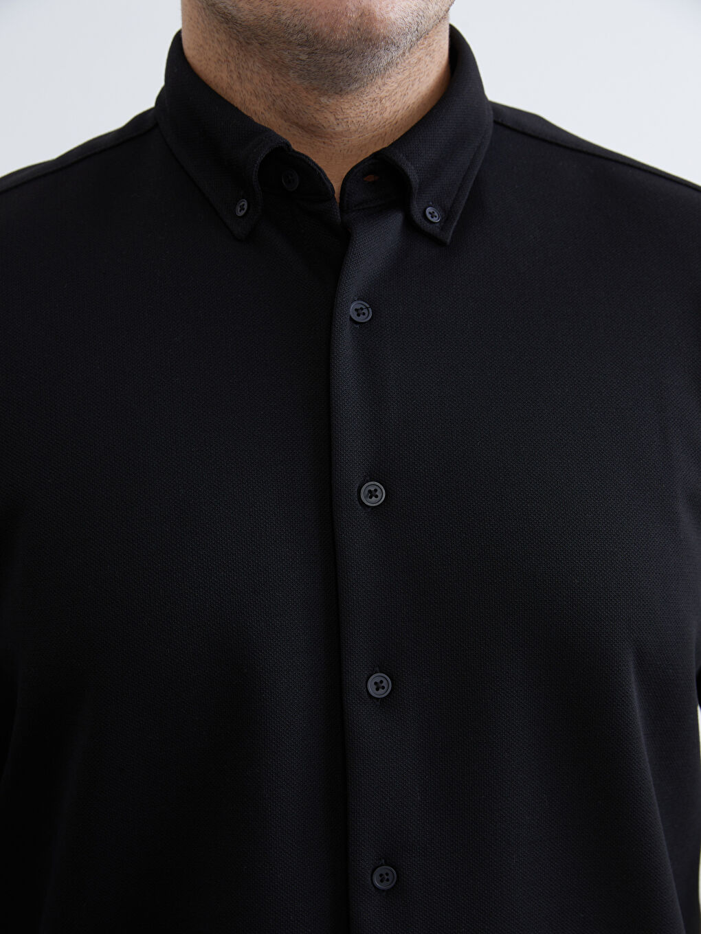 Siyah Büyük Beden Regular Fit Uzun Kollu Erkek Gömlek-2