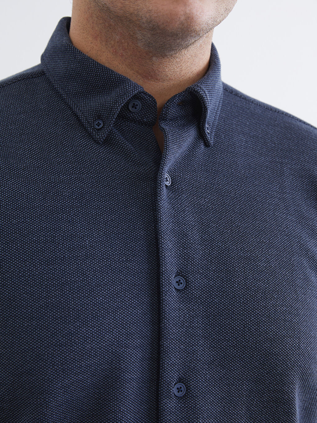 Lacivert Büyük Beden Regular Fit Uzun Kollu Erkek Gömlek-4