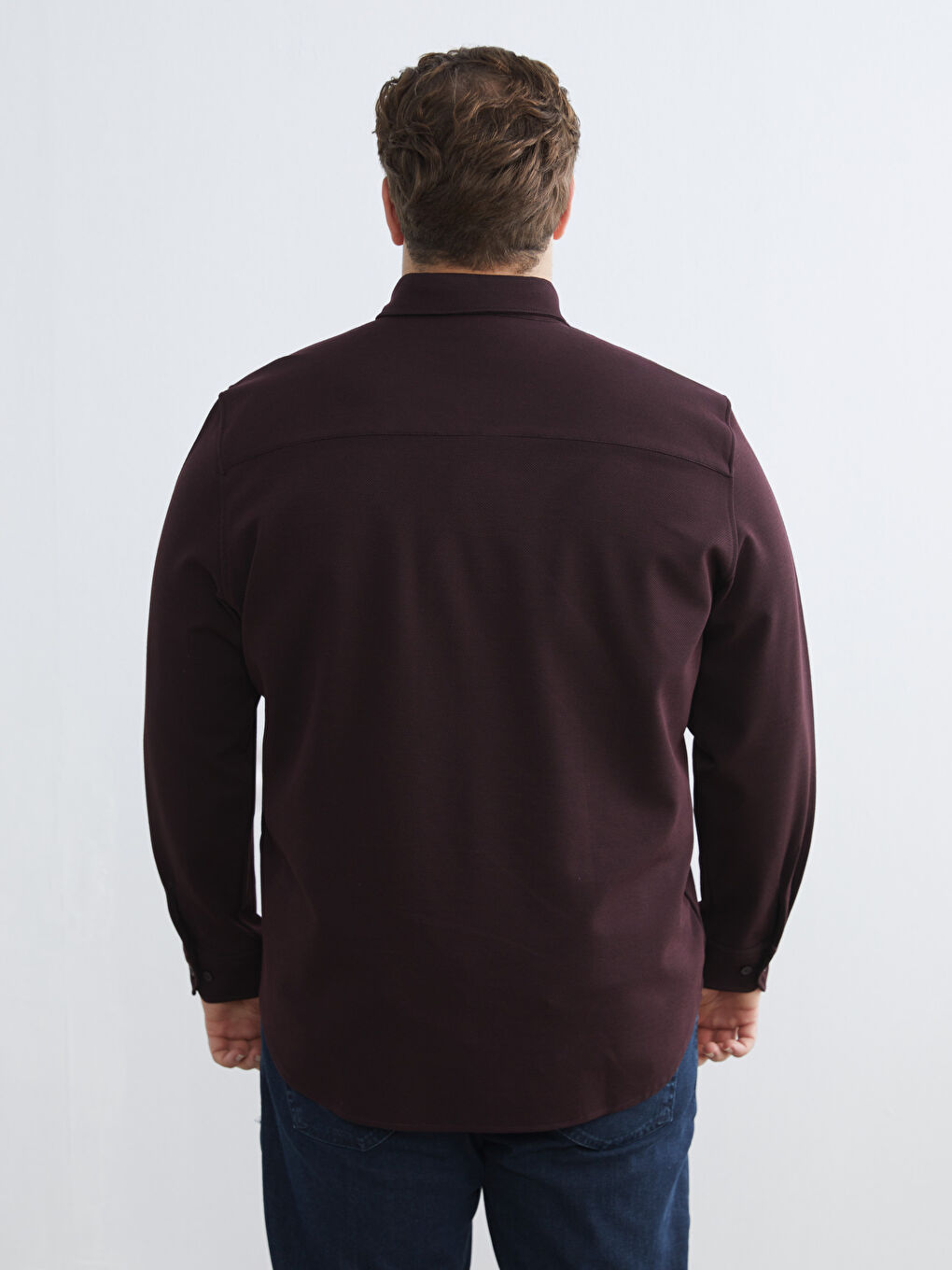 Bordo Büyük Beden Regular Fit Uzun Kollu Erkek Gömlek-3