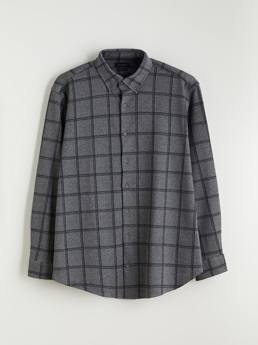 Gri Büyük Beden Regular Fit Uzun Kollu Ekose Armürlü Erkek Gömlek-4