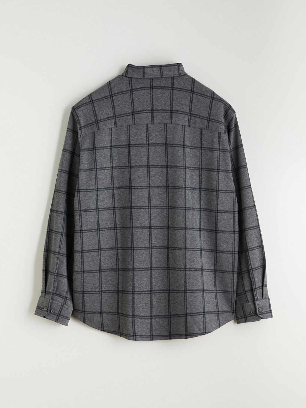 Gri Büyük Beden Regular Fit Uzun Kollu Ekose Armürlü Erkek Gömlek-5