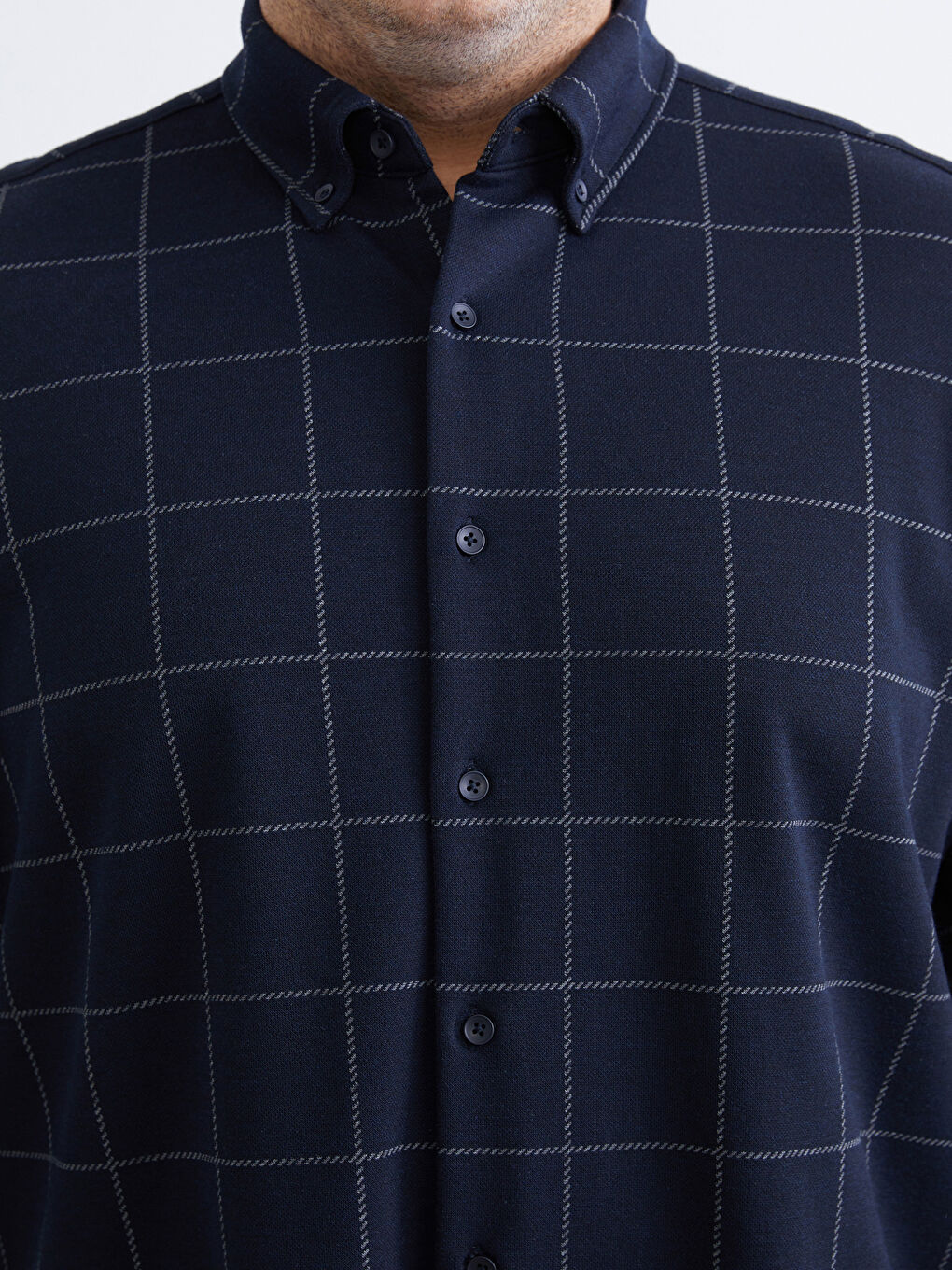 Lacivert Büyük Beden Regular Fit Uzun Kollu Ekose Armürlü Erkek Gömlek-2
