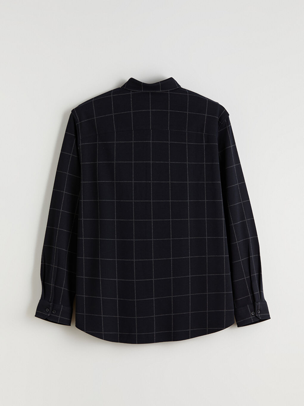 Lacivert Büyük Beden Regular Fit Uzun Kollu Ekose Armürlü Erkek Gömlek-5