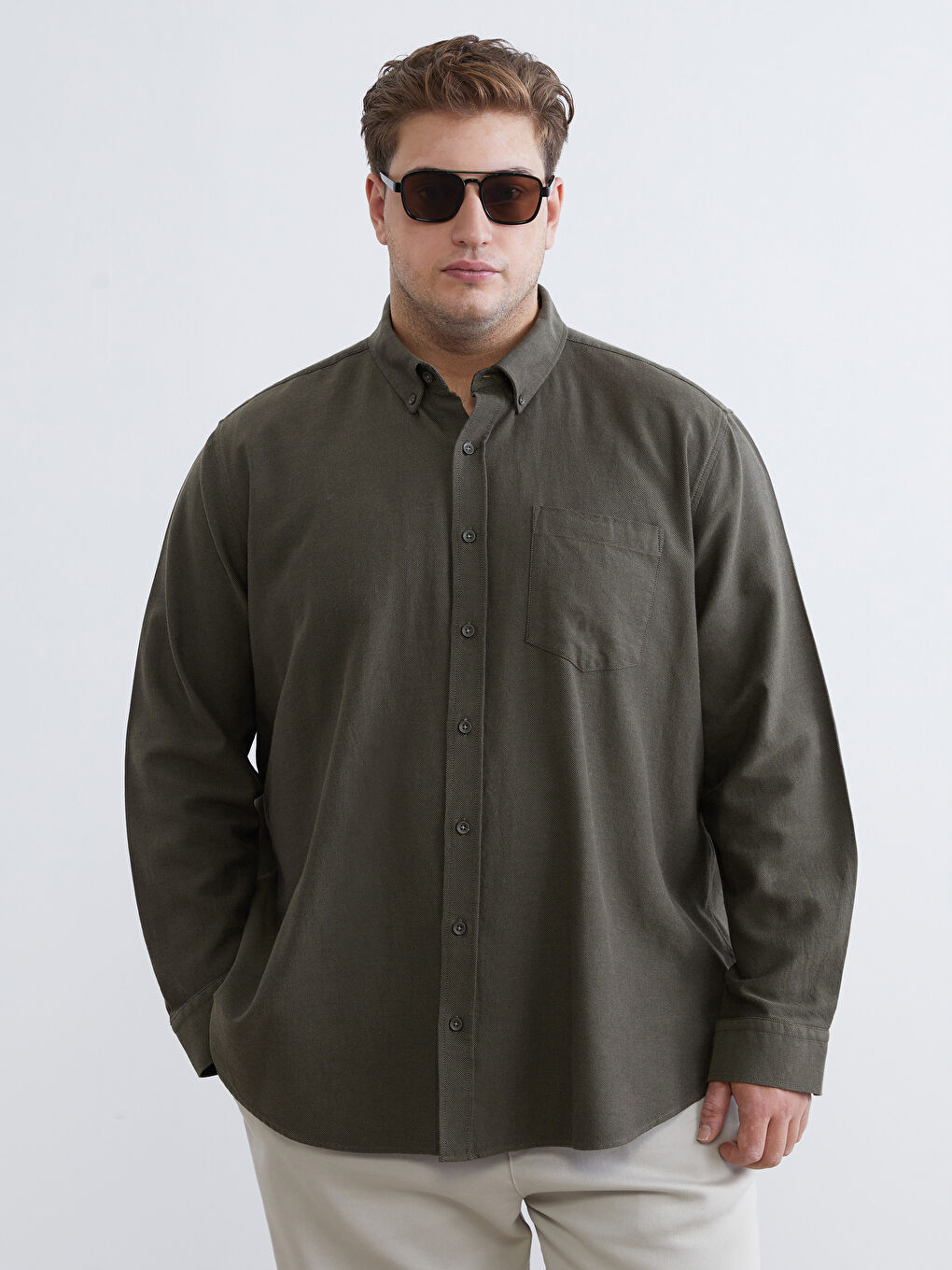 Haki Regular Fit Uzun Kollu Erkek Oduncu Gömlek