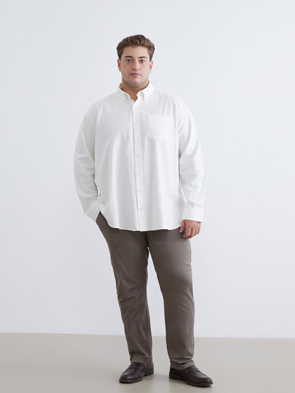 Beyaz Regular Fit Uzun Kollu Erkek Oduncu Gömlek-3