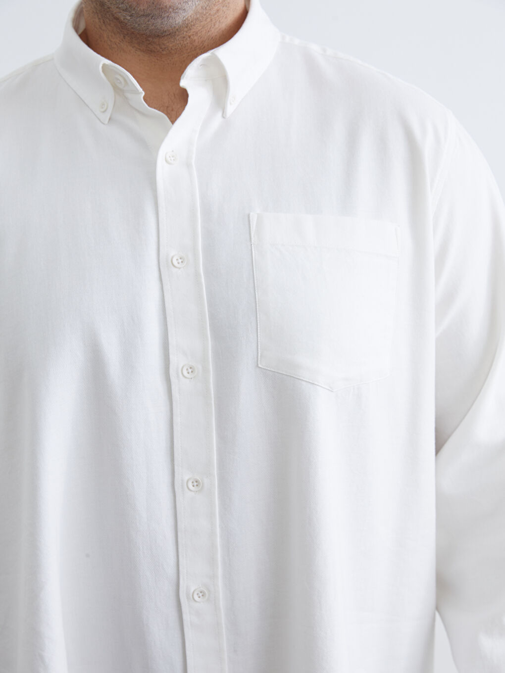Beyaz Regular Fit Uzun Kollu Erkek Oduncu Gömlek-5