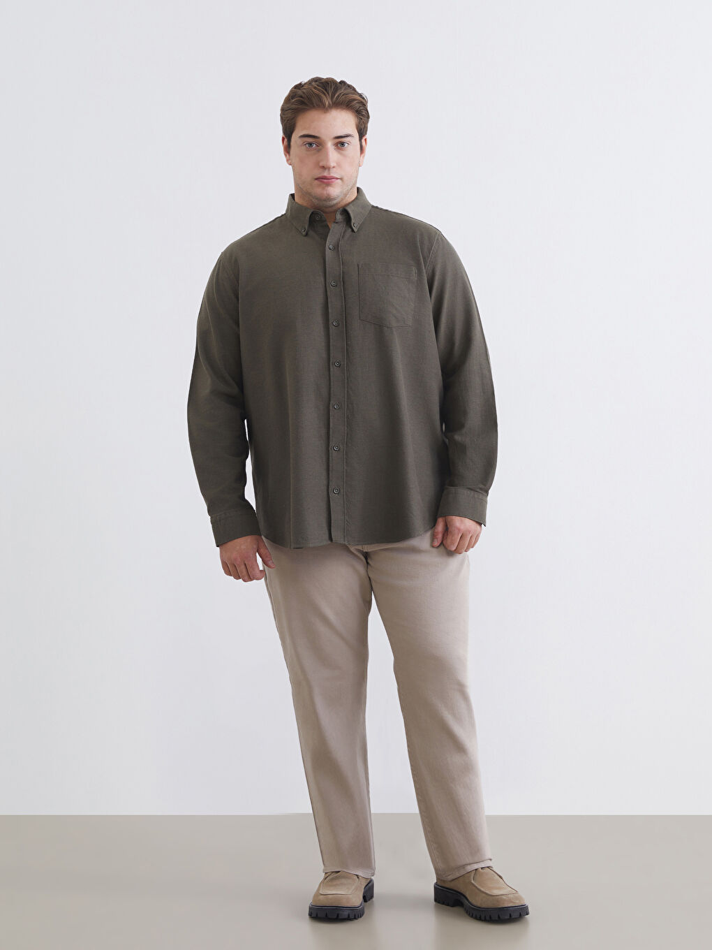 Haki Regular Fit Uzun Kollu Erkek Oduncu Gömlek-2