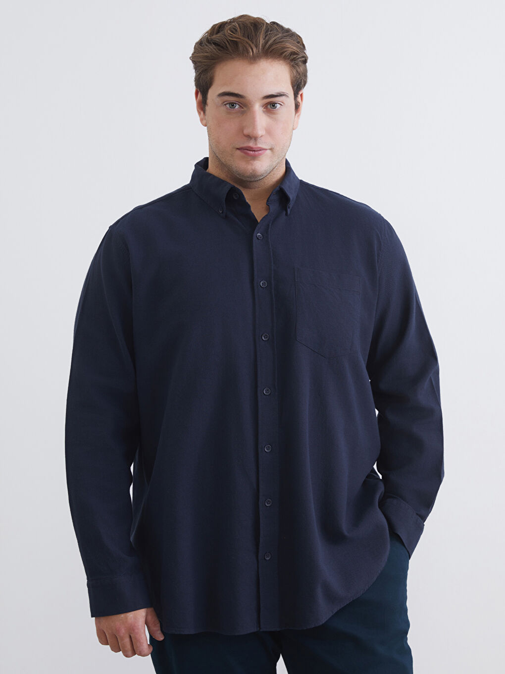 Lacivert Regular Fit Uzun Kollu Erkek Oduncu Gömlek