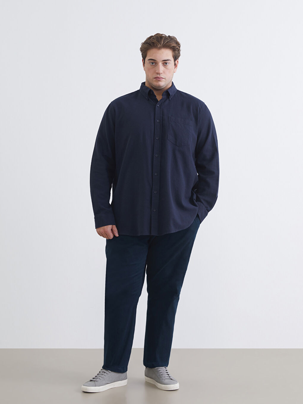 Lacivert Regular Fit Uzun Kollu Erkek Oduncu Gömlek-1