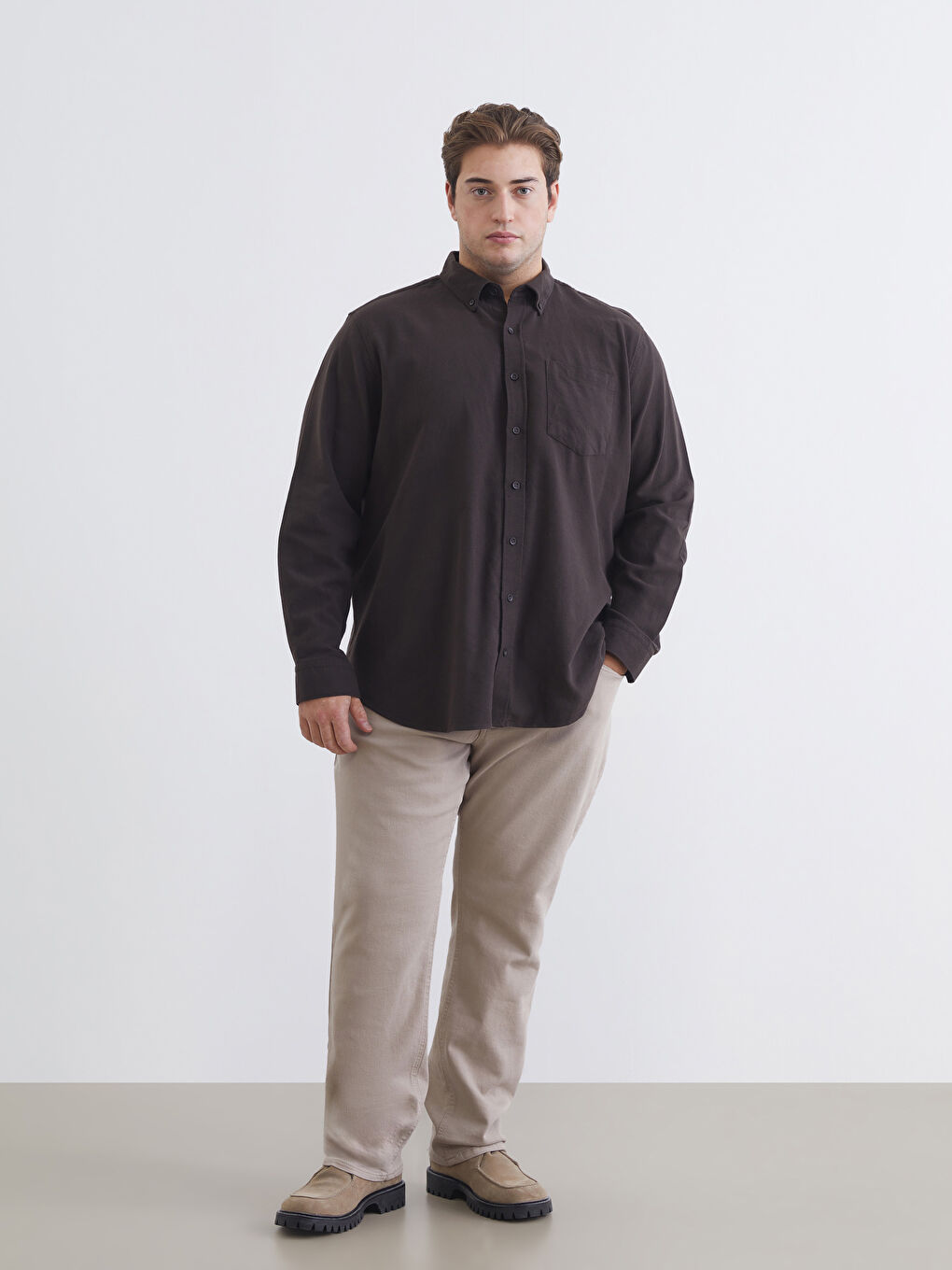 Kahverengi Regular Fit Uzun Kollu Erkek Oduncu Gömlek-1