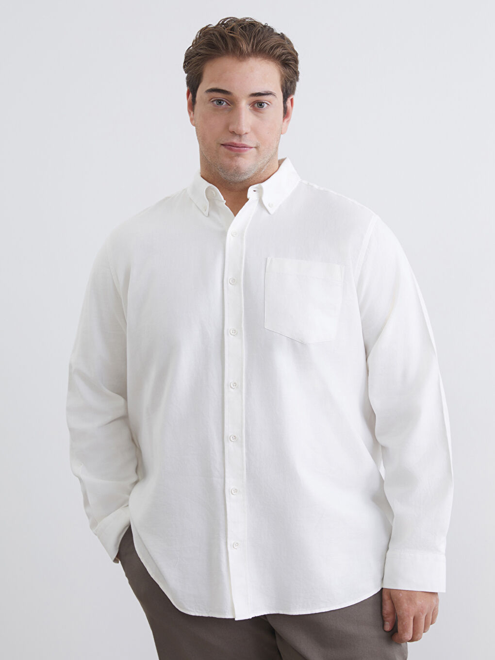 Beyaz Regular Fit Uzun Kollu Erkek Oduncu Gömlek-1