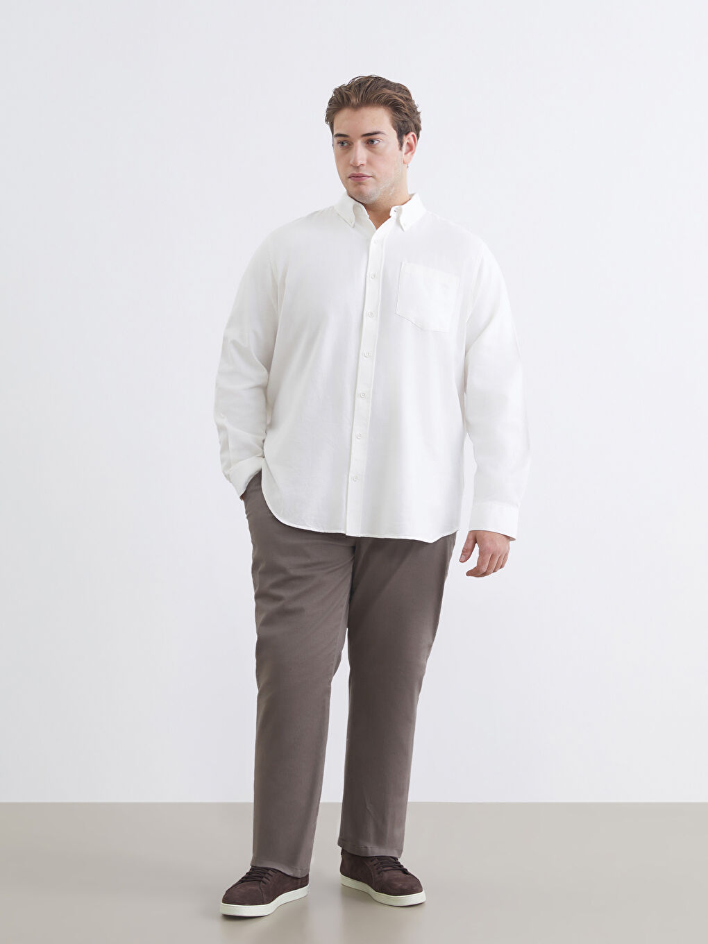 Beyaz Regular Fit Uzun Kollu Erkek Oduncu Gömlek-2