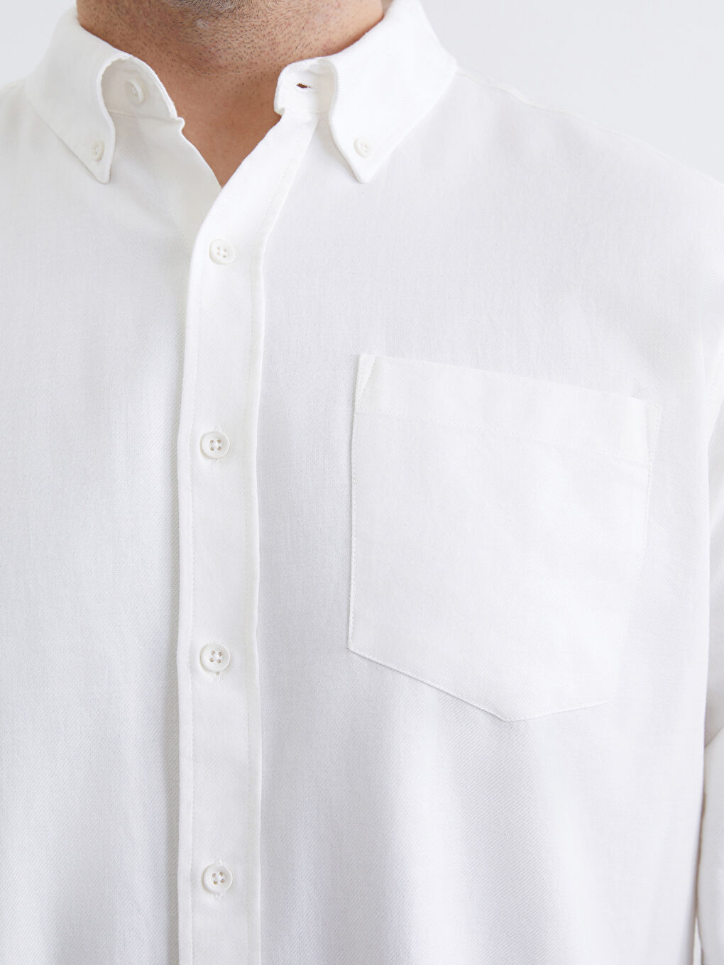 Beyaz Regular Fit Uzun Kollu Erkek Oduncu Gömlek-4