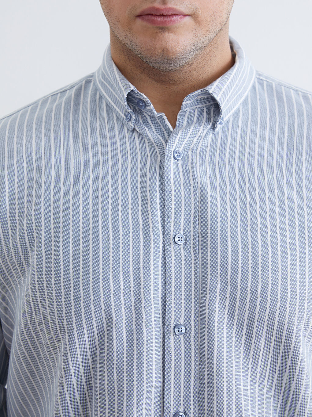 Mavi Büyük Beden Regular Fit Uzun Kollu Çizgili Erkek Gömlek-2