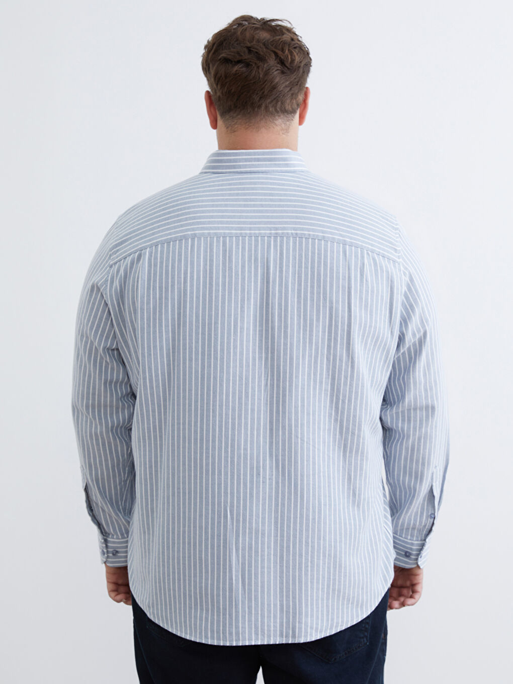 Mavi Büyük Beden Regular Fit Uzun Kollu Çizgili Erkek Gömlek-3