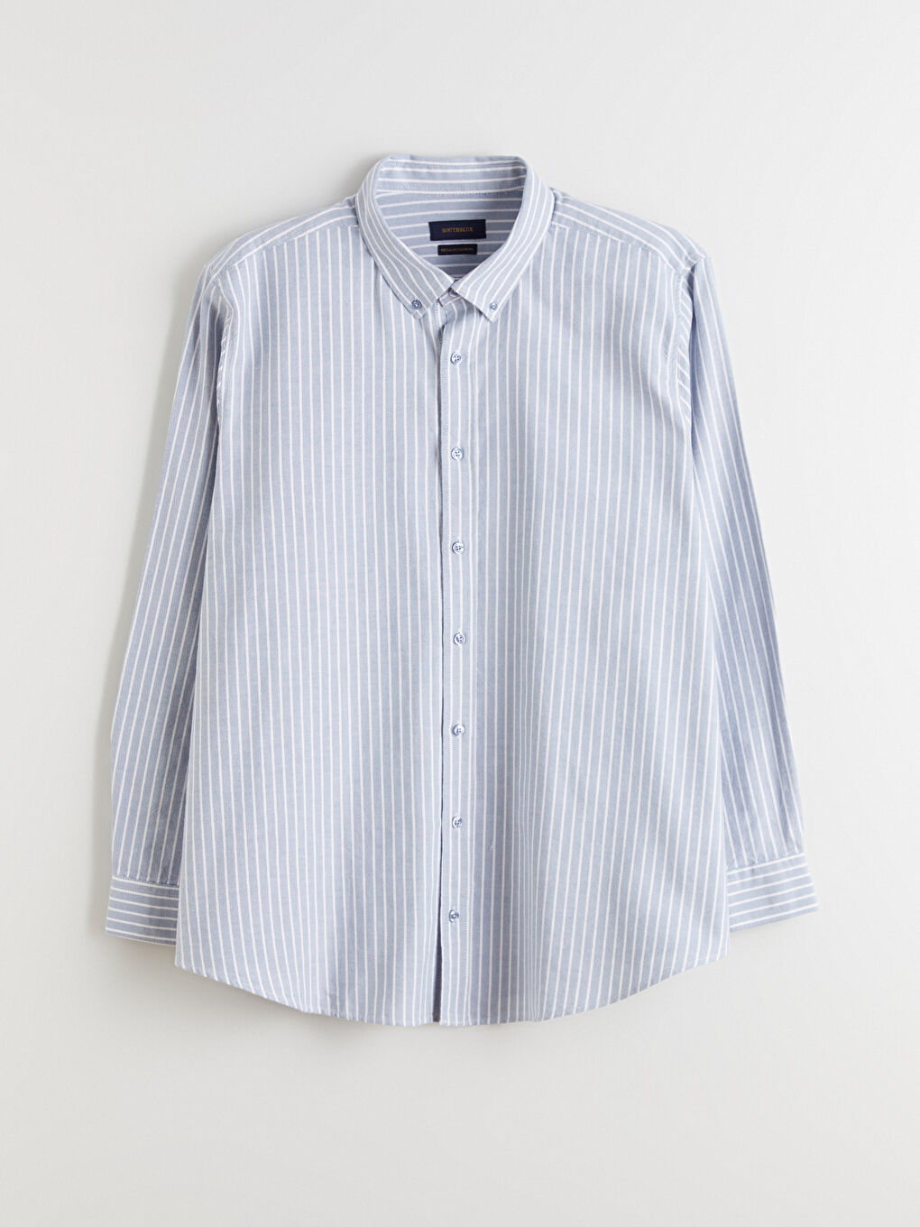 Mavi Büyük Beden Regular Fit Uzun Kollu Çizgili Erkek Gömlek-4