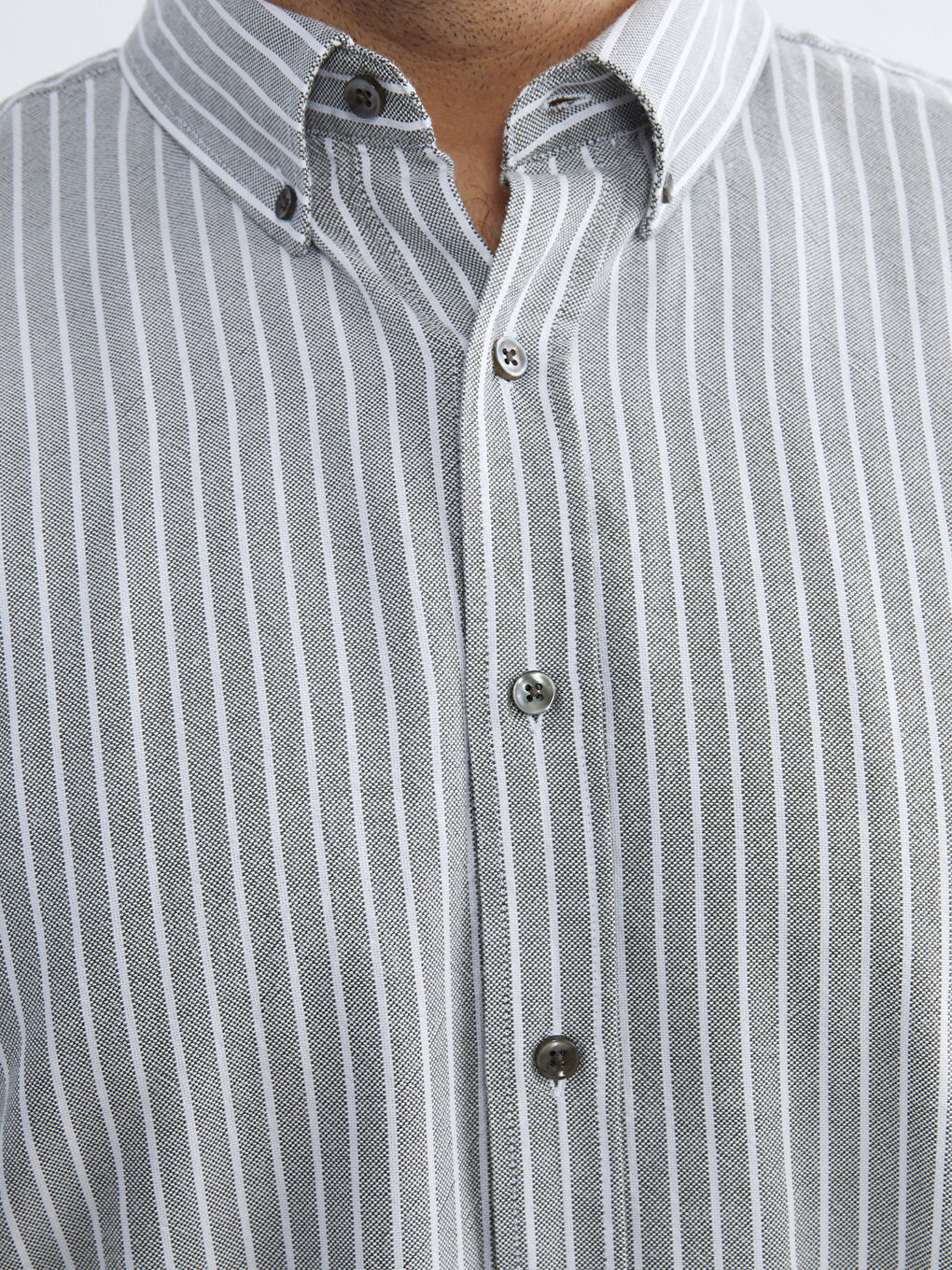 Haki Büyük Beden Regular Fit Uzun Kollu Çizgili Erkek Gömlek-2