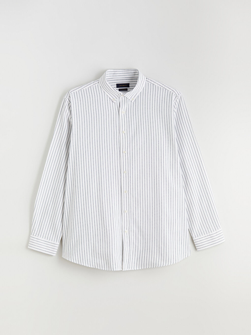 Beyaz Büyük Beden Regular Fit Uzun Kollu Çizgili Erkek Gömlek-4